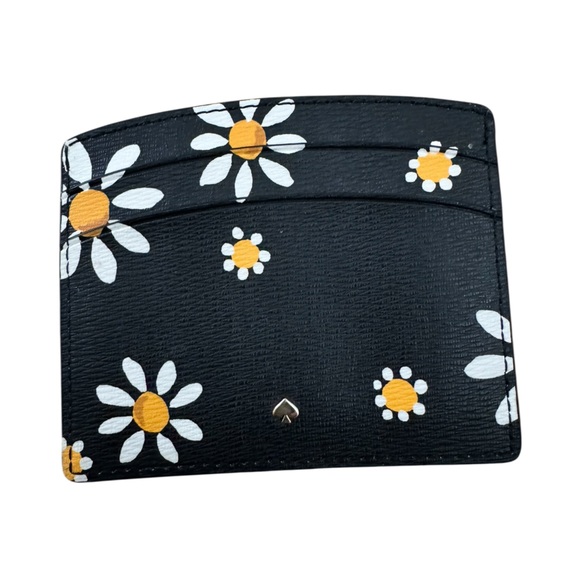 kate spade Black Daisy Card Holder with White and Yellow Floral Print - Picture 2 of 3